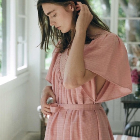 Christy Dawn the Maribel Dress in Ojai Sunset Pink Embroidered V-neck Midi Maxi - Picture 4 of 5